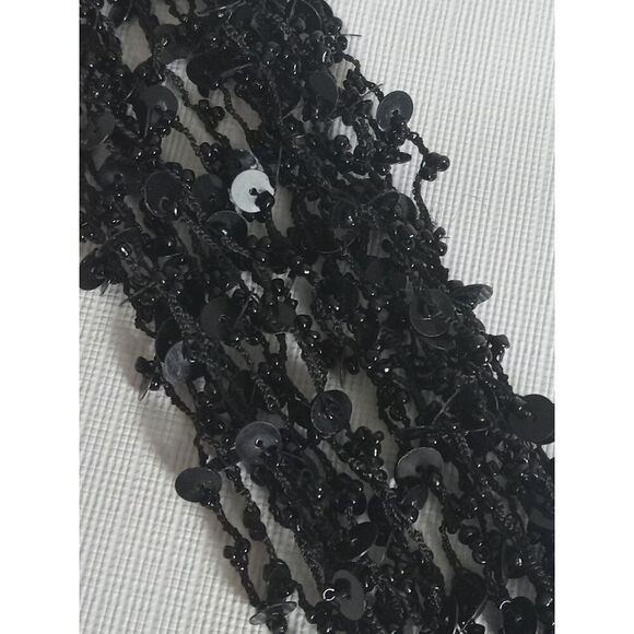 Black Sequins and Seed Beaded Adjustable Multi Strand Layered Statement Necklace - Picture 7 of 10